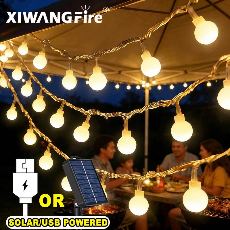 Outdoor Camping Tent - 3-10M Solar/USB/Battery String Lights, Fairy Globe